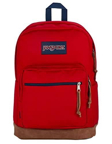 JanSport Right Pack Backpack - Travel, Work, or Laptop Bookbag with Leather Bottom, Red Tape…