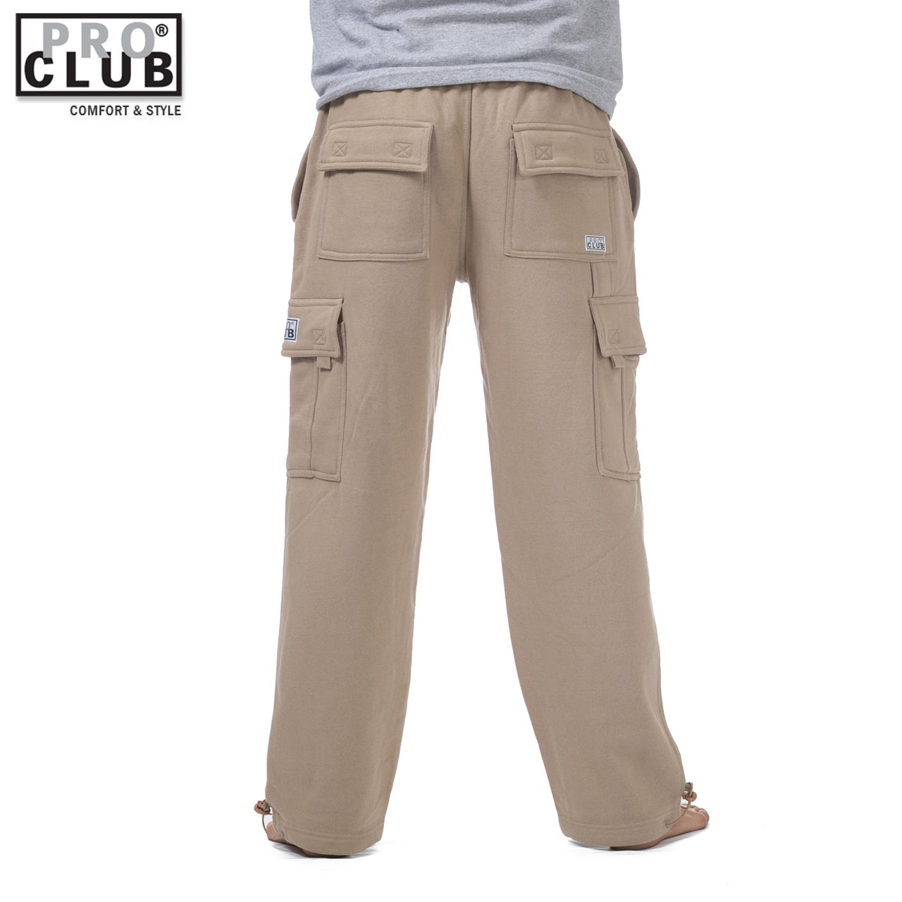 Pro Club Men's Heavyweight Fleece Cargo Sweatpants Khaki