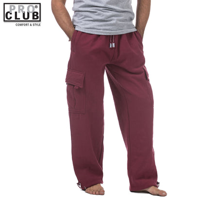 Pro Club Men's Heavyweight Fleece Cargo Sweatpants Maroon(Burgundy)