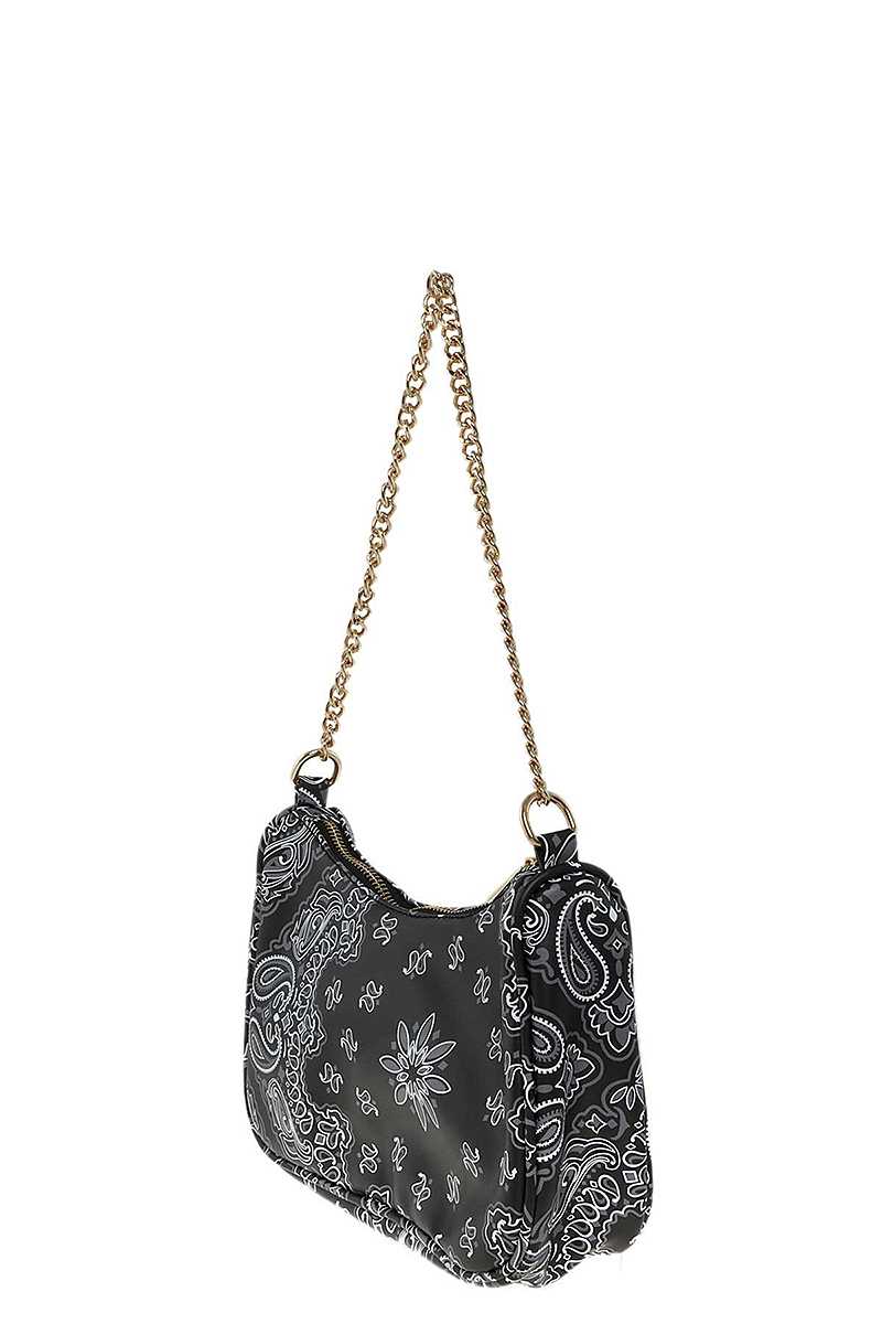 Paisley Bandana U Shape 2way Mini Shoulder Bag Black