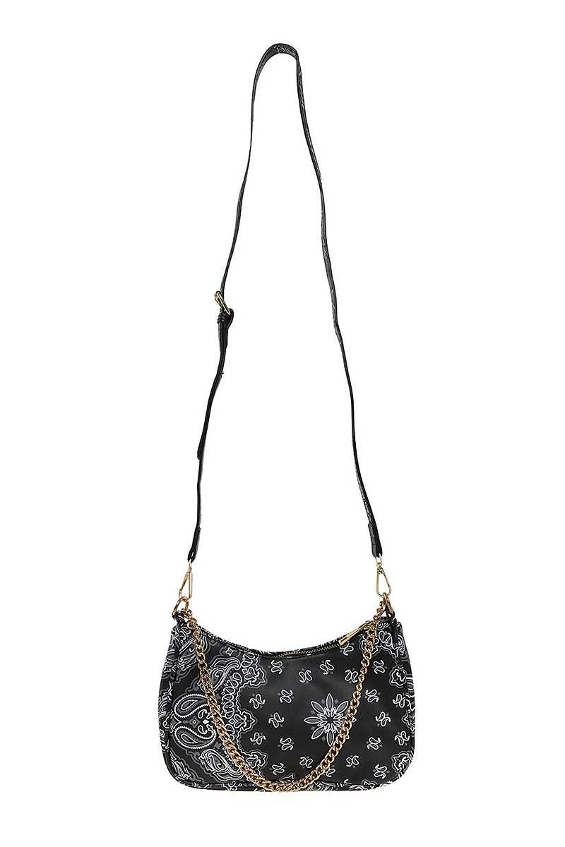 Paisley Bandana U Shape 2way Mini Shoulder Bag Black