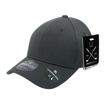 Golf Pique Pattern Adjustable Low Crown Structured Caps Charcoal Grey