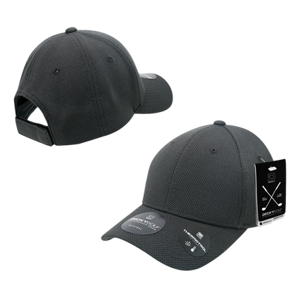 Golf Pique Pattern Adjustable Low Crown Structured Caps Charcoal Grey