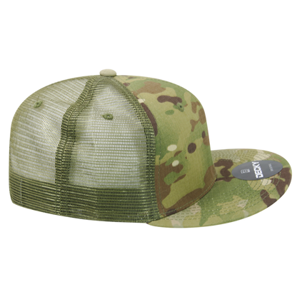 High Crown Multi Camo Trucker Snapback Cap, Camo/Olive Adjustable Hat