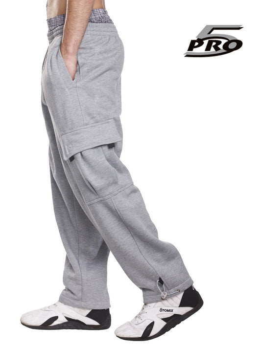 PRO 5 Men's Heavy Weight Fleece Cargo Pants Gym Work Pants Heather Grey