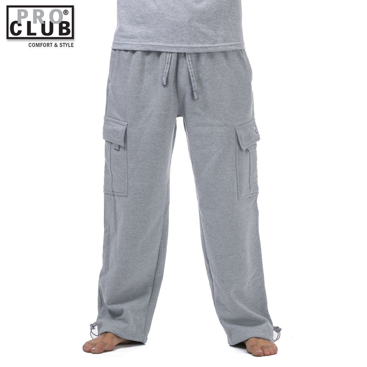 Pro Club Men's Heavyweight Fleece Cargo Sweatpants Heather Gray