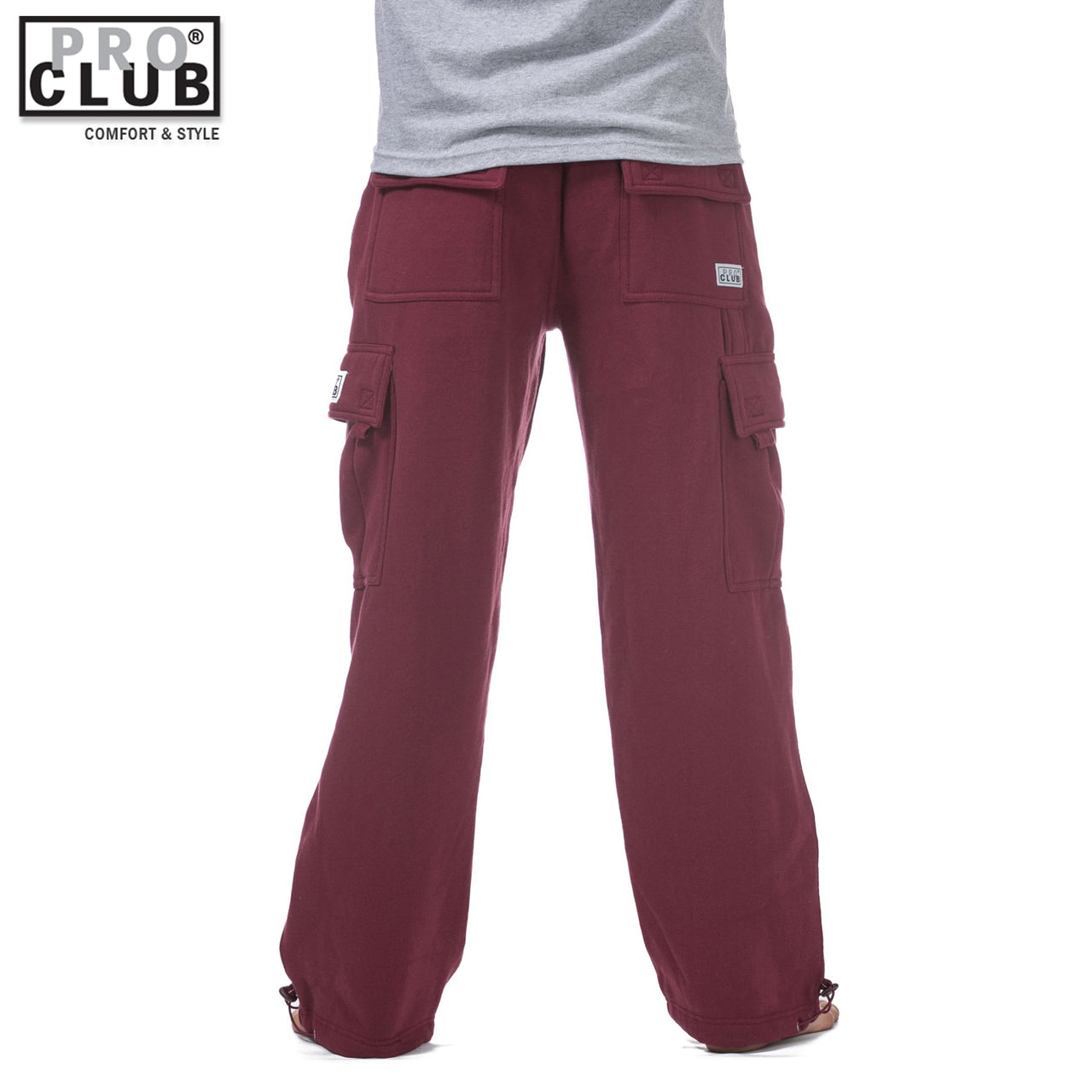 Pro Club Men's Heavyweight Fleece Cargo Sweatpants Maroon(Burgundy)