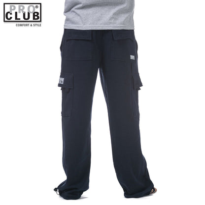 Pro Club Men's Heavyweight Fleece Cargo Sweatpants Navy Blue