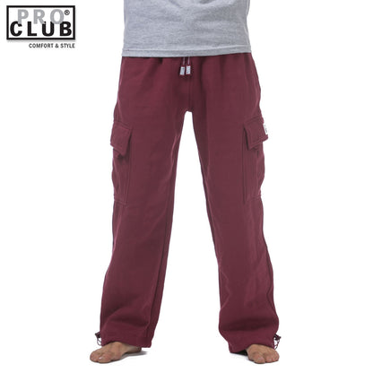 Pro Club Men's Heavyweight Fleece Cargo Sweatpants Maroon(Burgundy)