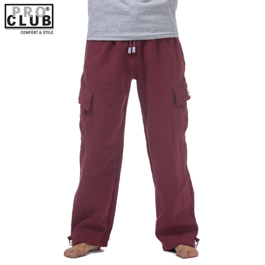 Pro Club Men's Heavyweight Fleece Cargo Sweatpants Maroon(Burgundy)