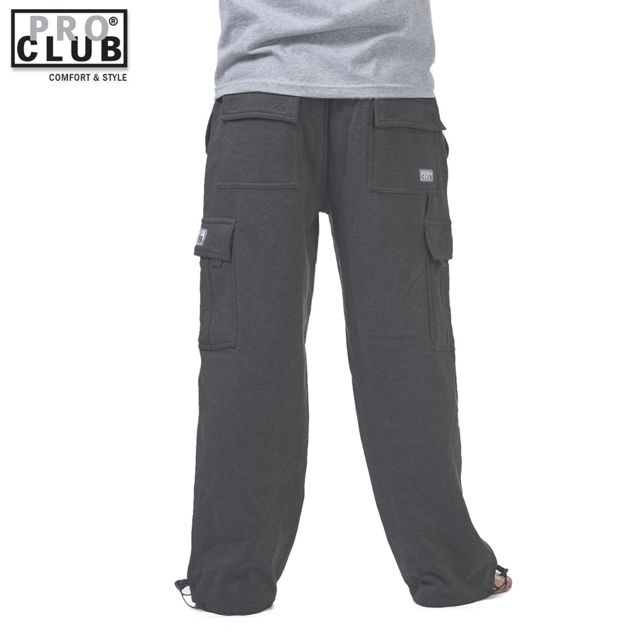 Pro Club Men's Heavyweight Fleece Cargo Sweatpants Charcoal(Dark Gray)