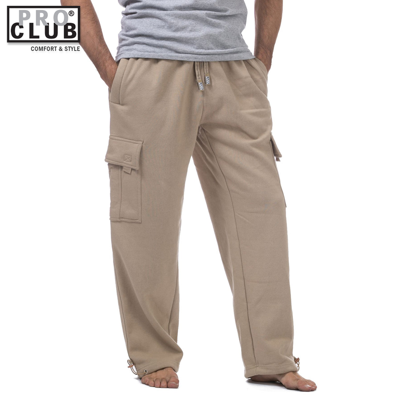Pro Club Men's Heavyweight Fleece Cargo Sweatpants Khaki