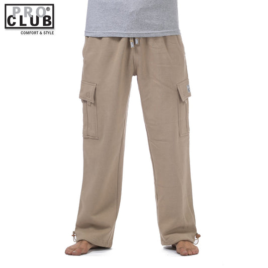Pro Club Men's Heavyweight Fleece Cargo Sweatpants Khaki